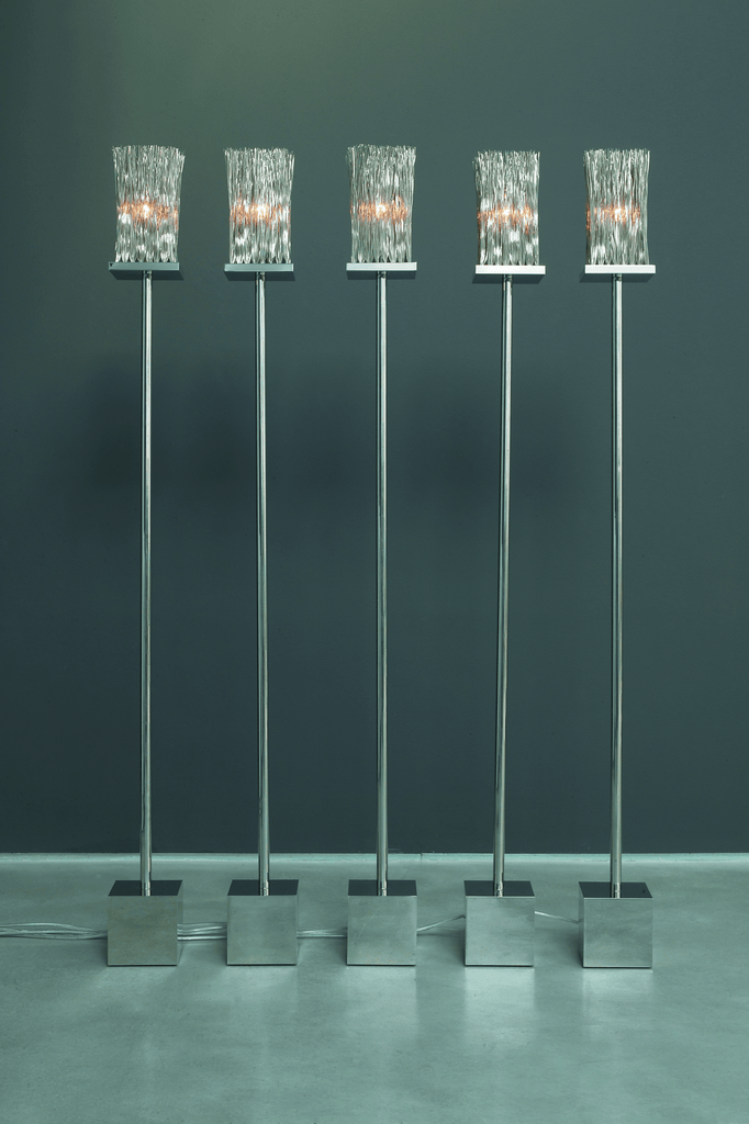 Broom Floor Lamp set with sleek metal poles and textured glass shades for modern lighting