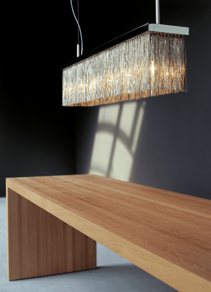 Broom Hanging Lamp with rectangular chandelier and delicate transparent strands