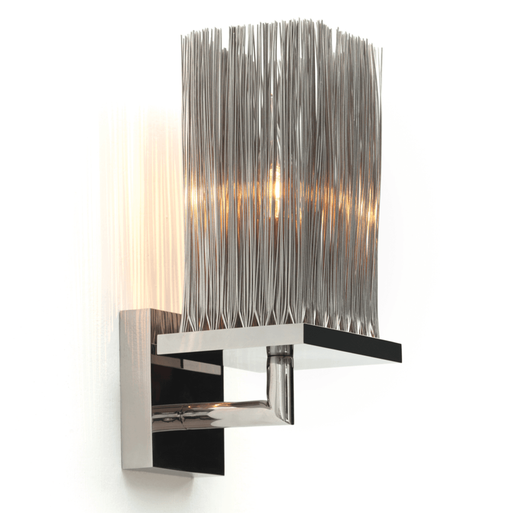 Modern chrome Broom Wall Lamp with rectangular shade of vertical metal rods
