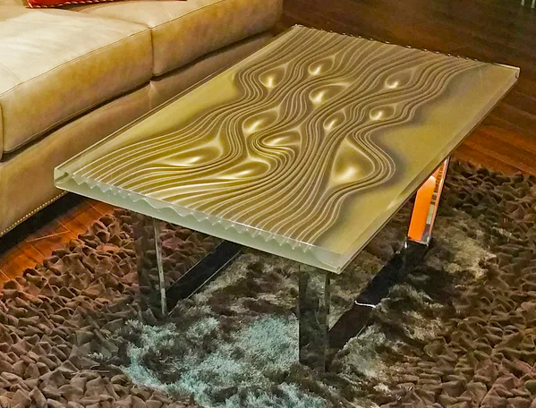 Modern Phebus Bubbles Coffee Table with textured glass top and clear acrylic legs