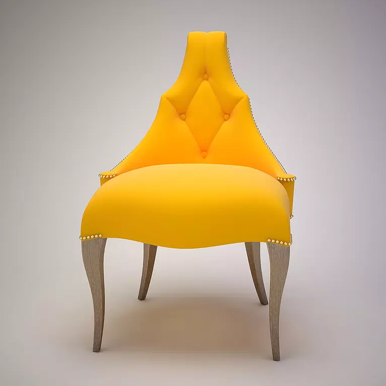 Bright yellow Cali Chair with tufted high back and light wooden legs for stylish comfort