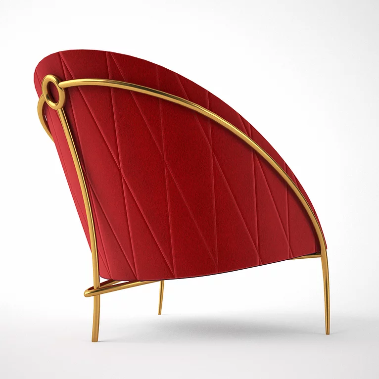 Red quilted velvet Caliza Chair with golden frame and legs for elegant home decor