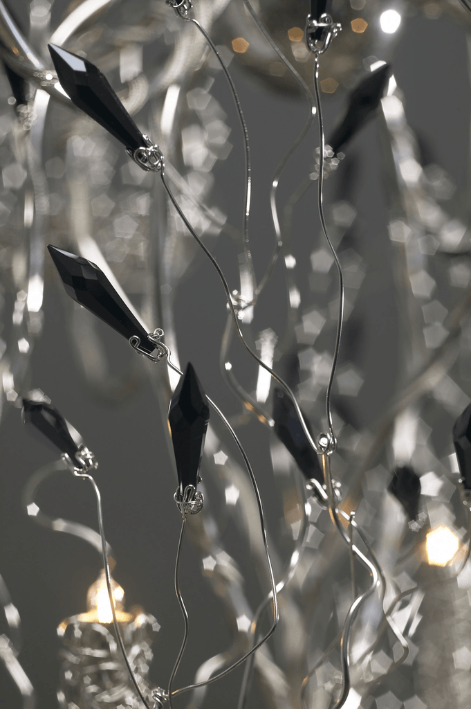 Metallic Candles And Spirits Chandelier Round with black faceted crystal drops