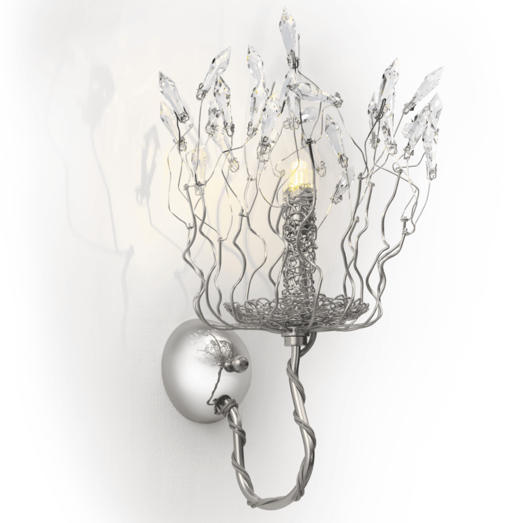 Silver spirits wall lamp with decorative wire frame and crystal accents for elegant wall lighting