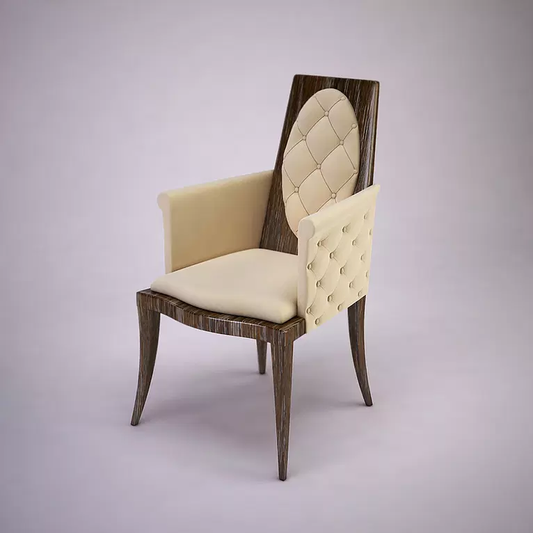 Elegant wooden Canvas Chair with cream tufted upholstery on backrest and armrests