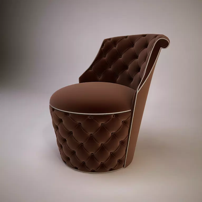 Charleston Swivel Chair with tufted brown upholstery and white piping for stylish comfort