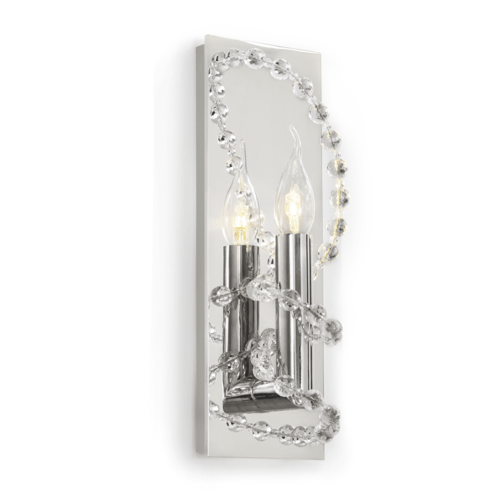 Silver Coco Wall Light sconce with crystal beads and candle-style bulbs for elegant wall decor
