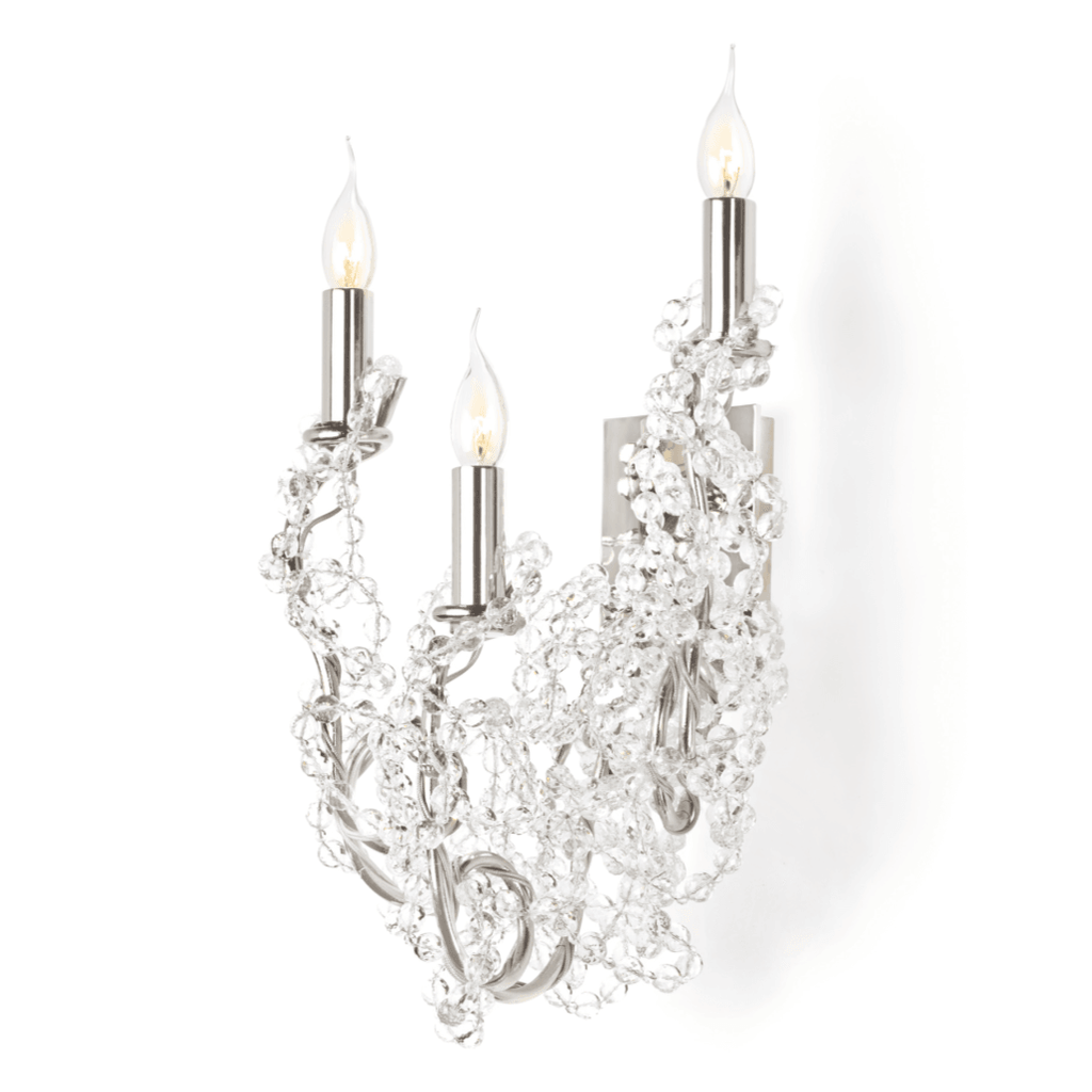 Coco Wall Light Round: Elegant three-light crystal wall sconce with silver finish