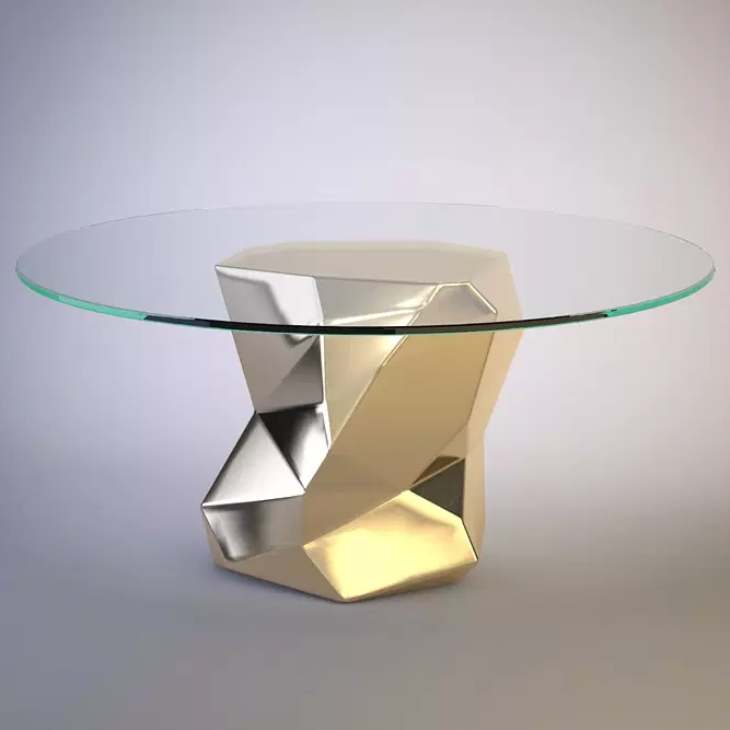 Modern Covet Dining Table with round glass top and gold faceted base for stylish dining