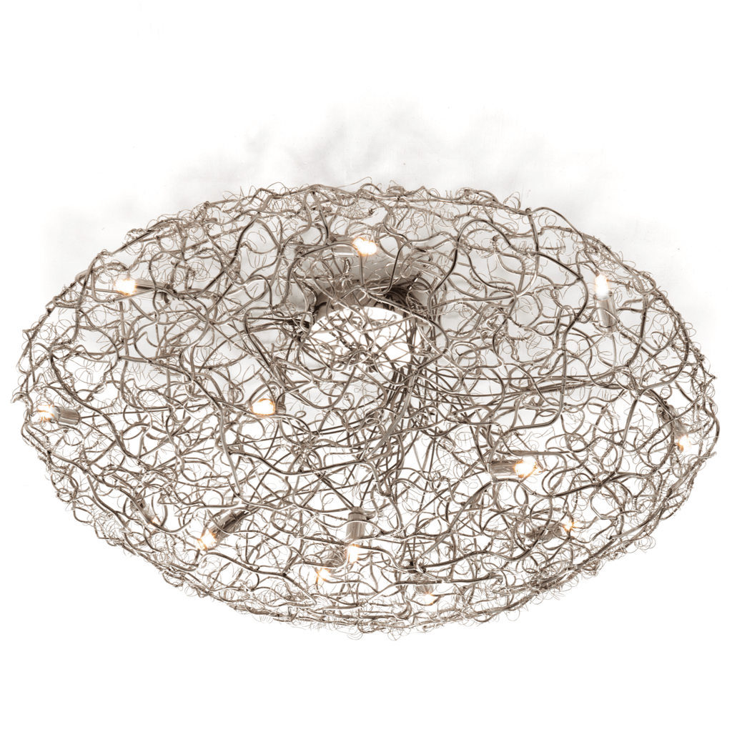 Modern Crystal Waters Ceiling Lamp Round with tangled wire design and multiple bulbs