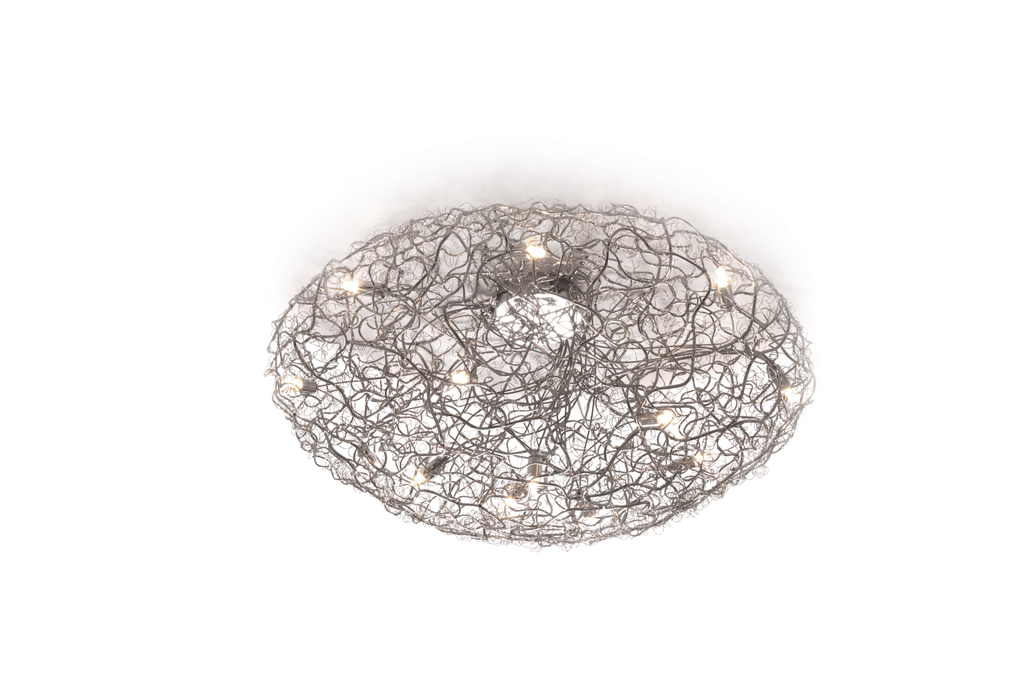 Oval tangled wire light fixture with illuminated bulbs, Crystal Waters Ceiling Lamp Round