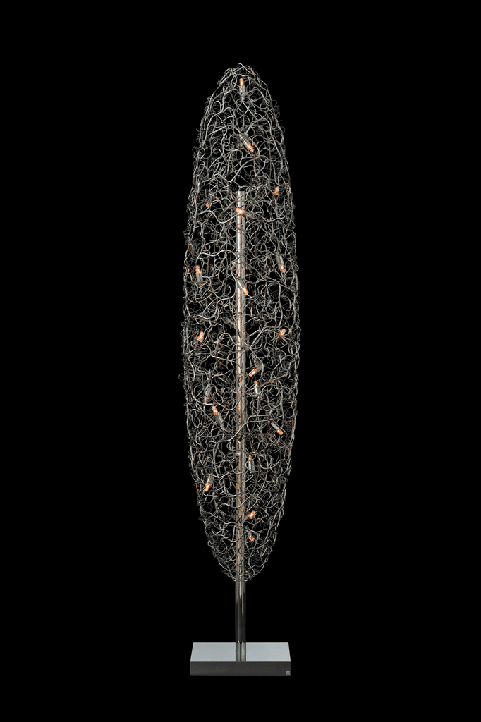 Crystal Waters Floor Lamp with oval mesh shade and glowing lights for modern decor