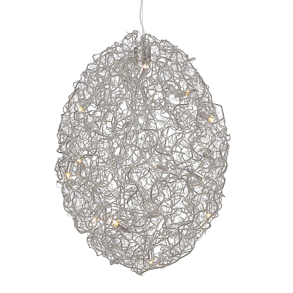 Silver tangled wire pendant light with small bulbs from Crystal Waters Hanging Lamp collection
