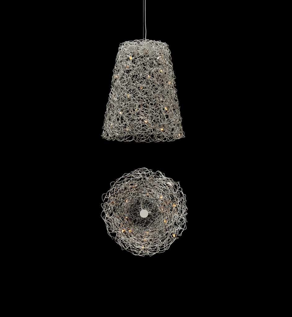 Crystal Waters Hanging Lamp Shade with modern wire-mesh pendant lights and integrated small lights