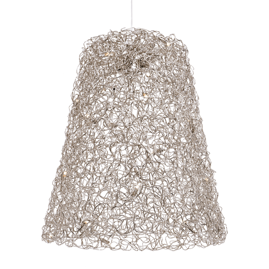 Crystal Waters Hanging Lamp Shade with woven silver-colored conical design for modern decor