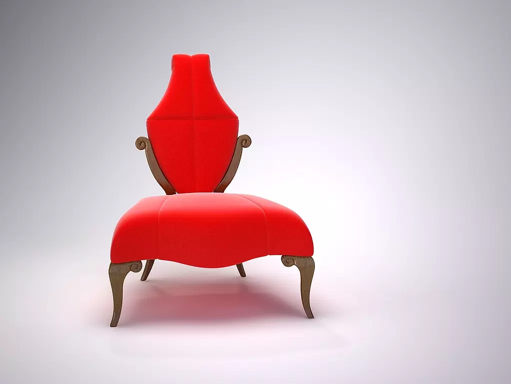 Red upholstered Culina Chair with dark wooden cabriole legs for elegant living room decor