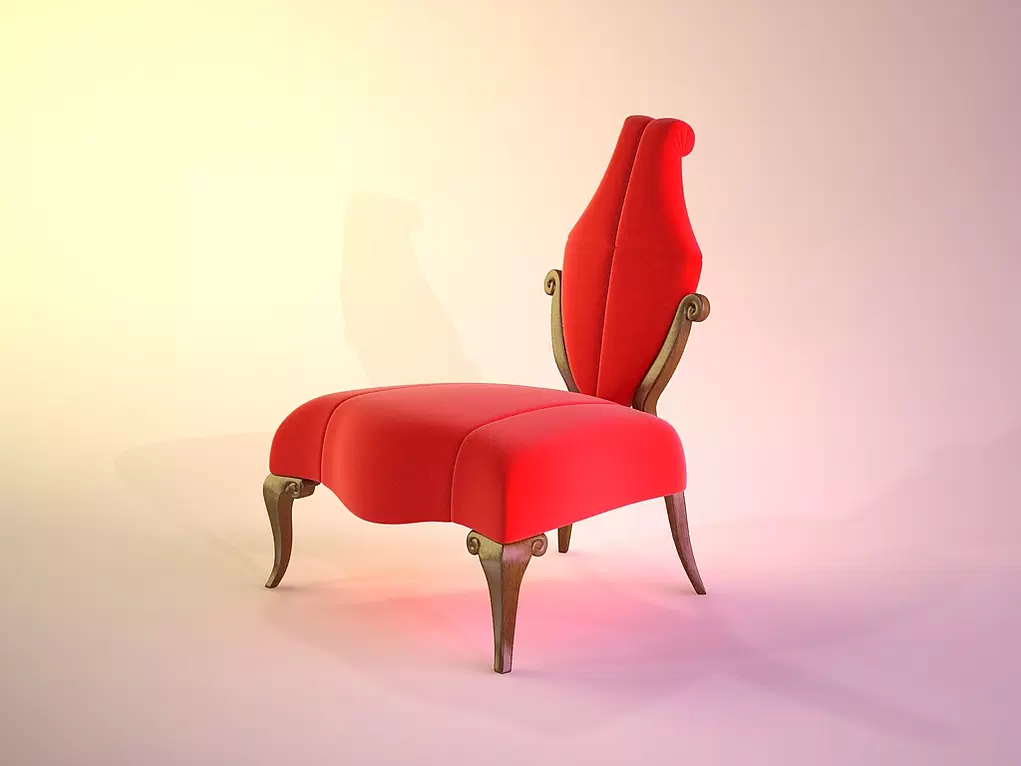 Modern red velvet Culina Chair with ornate wooden legs for stylish home decor