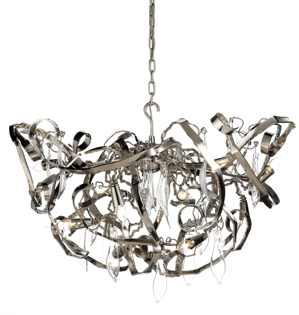 Delphinium Chandelier Round featuring modern metallic design with clear glass accents