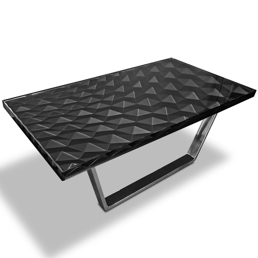Phebus Diamond Black Coffee Table with textured geometric surface and chrome base