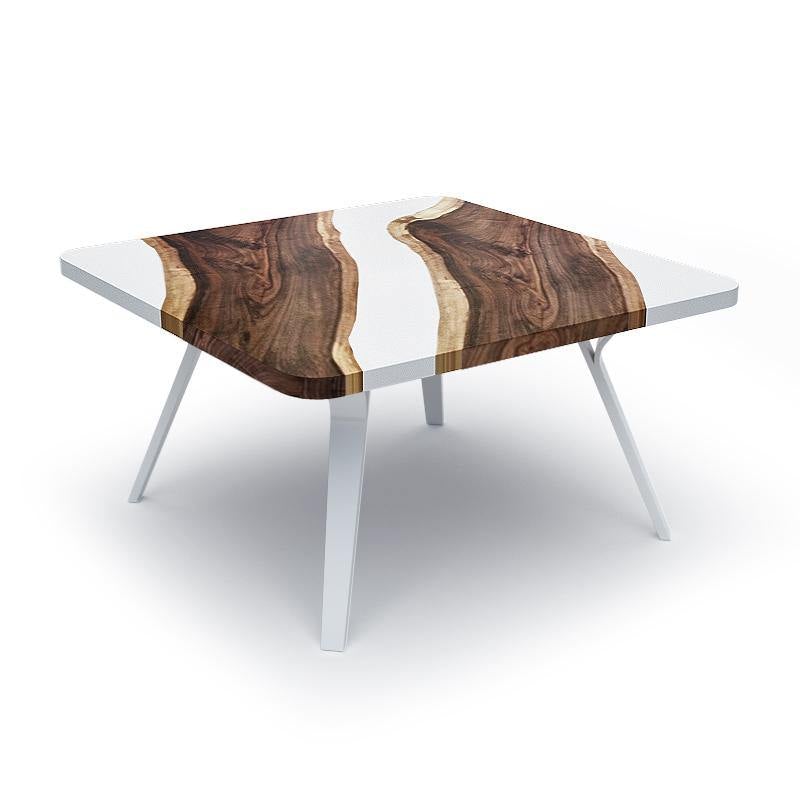 W&L Dozza Walnut Coffee Table with modern square design, white resin top, and dark wood accents