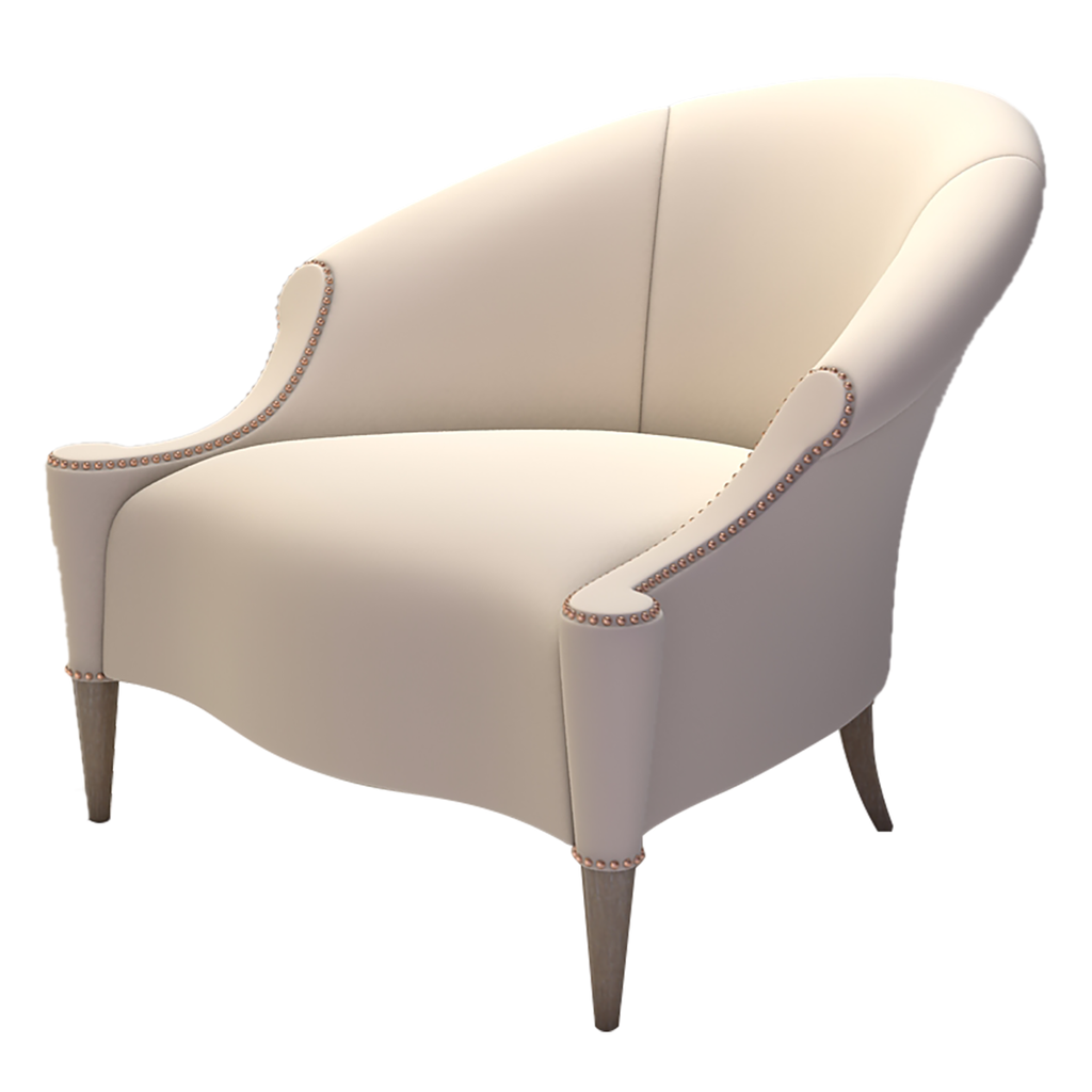 Eden Roc Chair elegant off-white upholstered armchair with nailhead trim and tapered legs