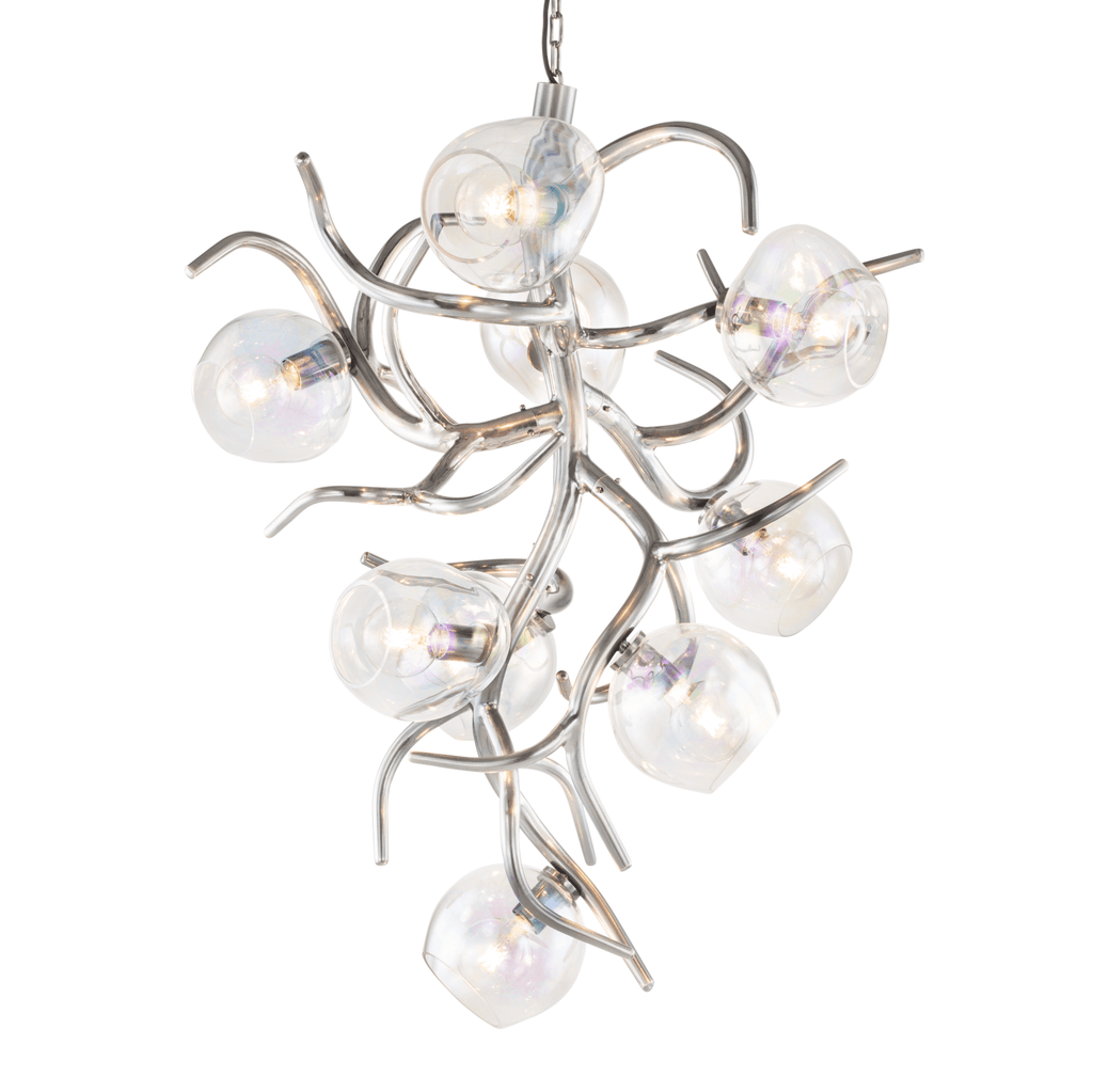 Ersa Chandelier Conical with multi-bulb clear glass globes and silver branch frame