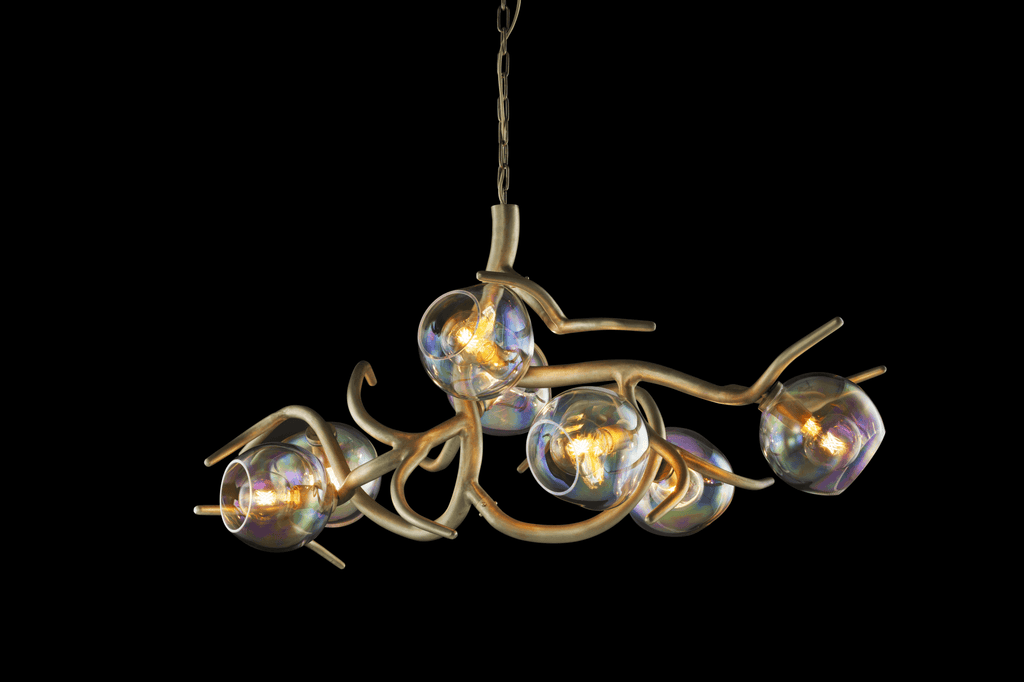 Ersa Chandelier Oval with multi-light organic branch frame and iridescent glass globes