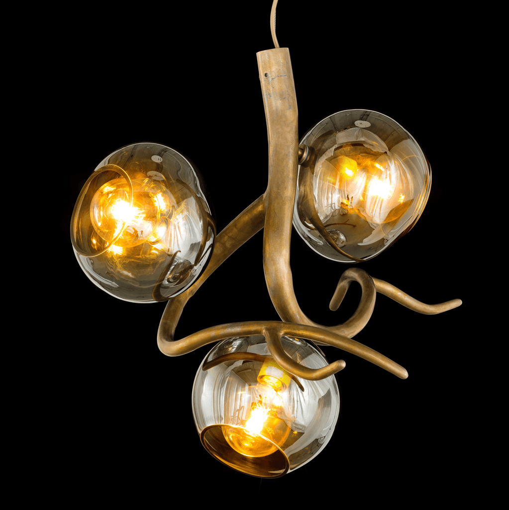 Ersa Hanging Lamp Element with three-globe chandelier and bronze branch frame