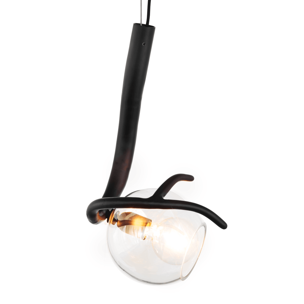 Ersa Hanging Lamp Element with dark curved metal frame and clear glass orb bulb