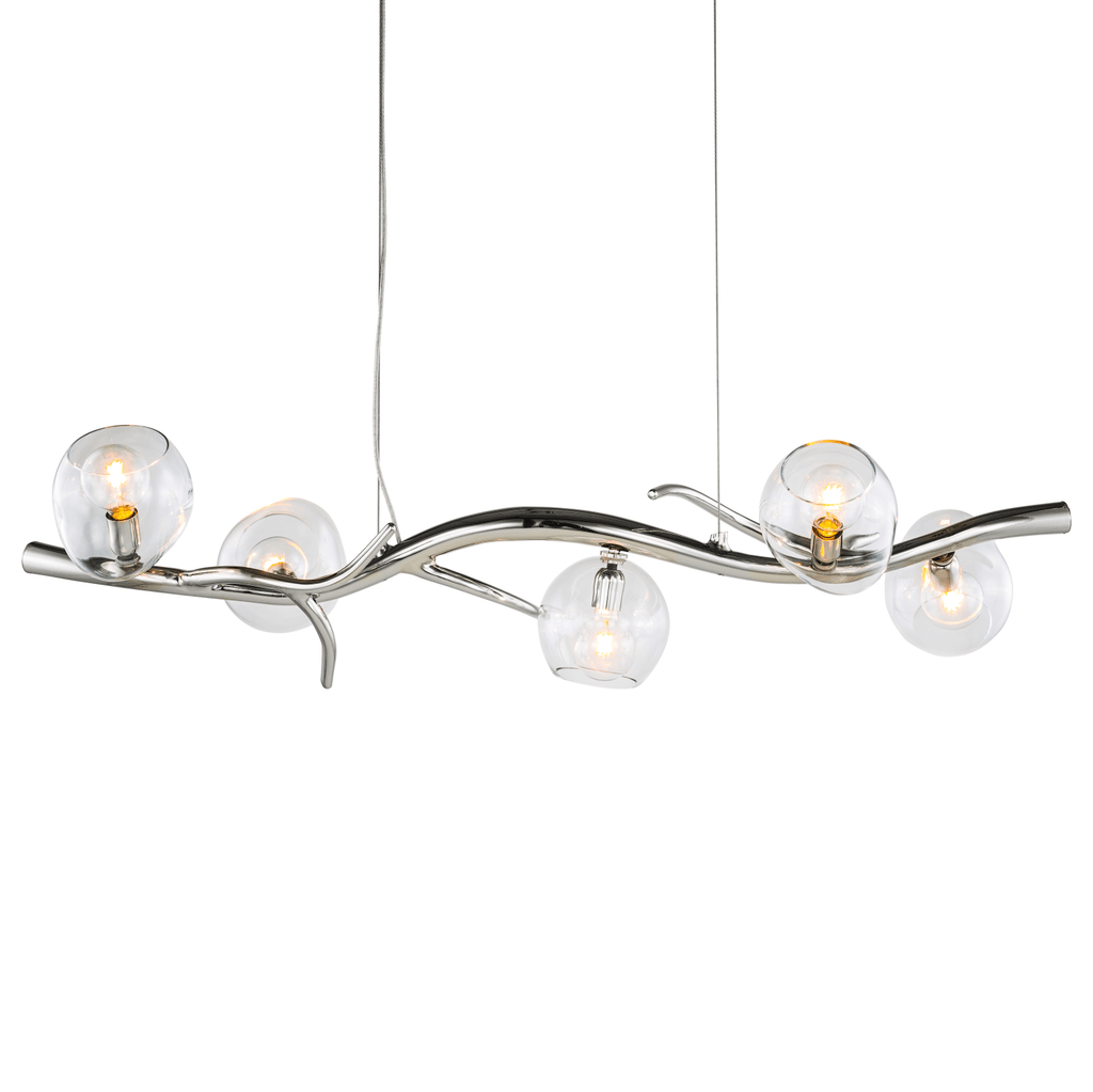 Ersan Hanging Lamp Long with chrome finish and six glass globe shades resembling fruit