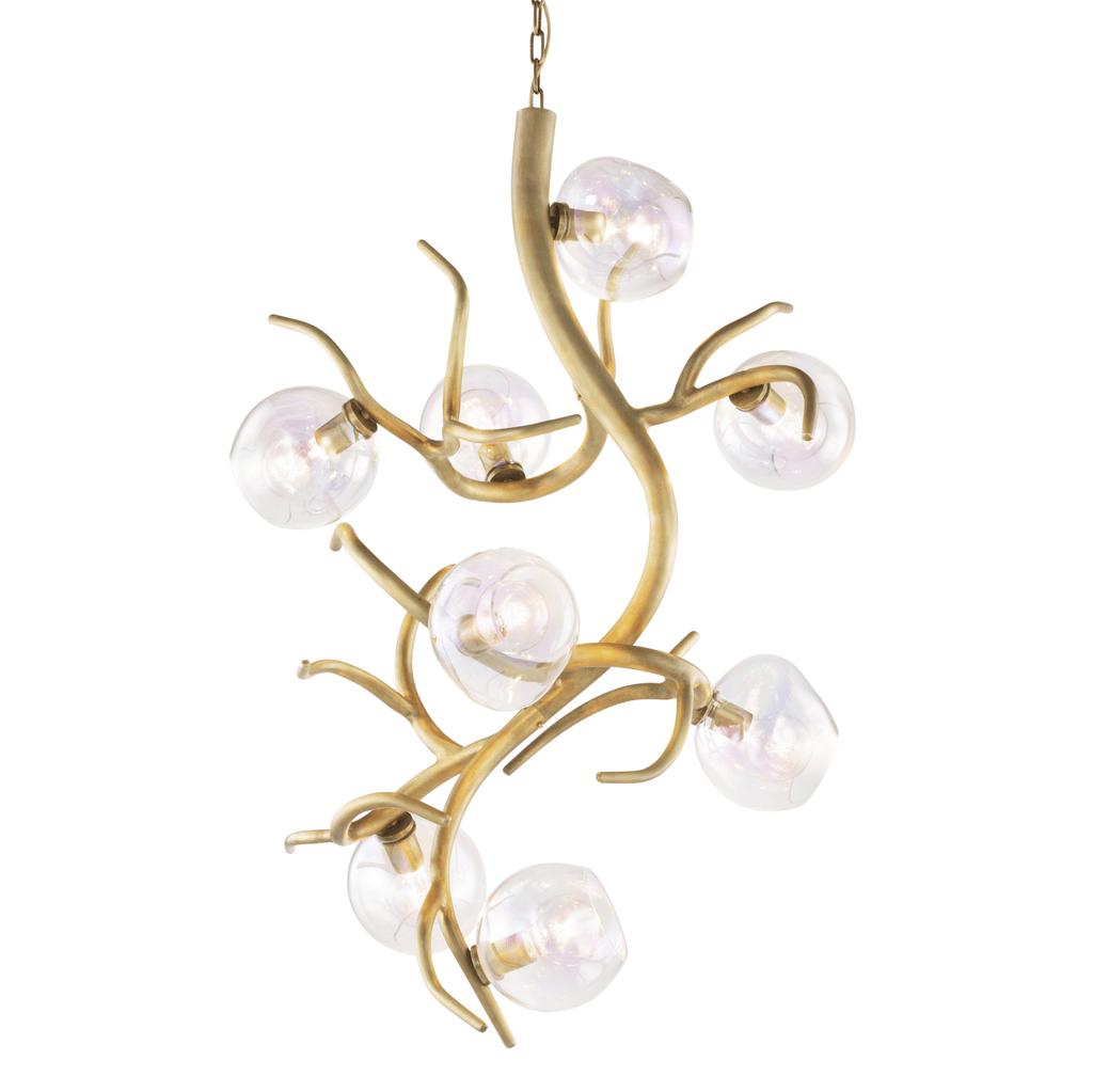 Gold branch-like chandelier with iridescent globes in Ersa Suspension Vertical style