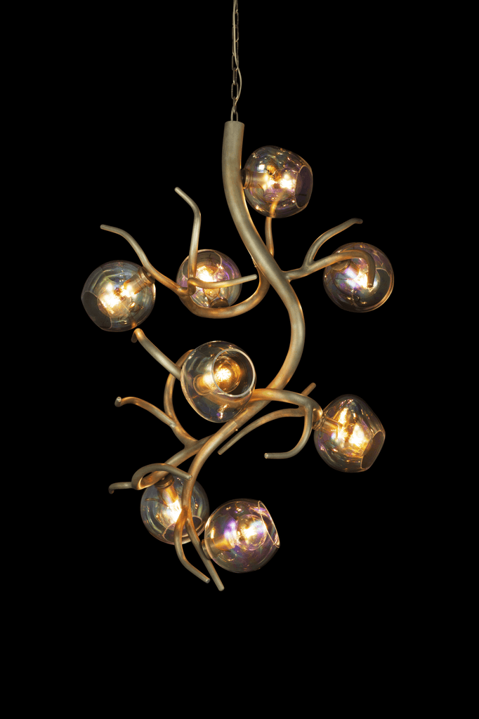 Modern Ersa Suspension Vertical chandelier with eight iridescent glass globes for elegant decor