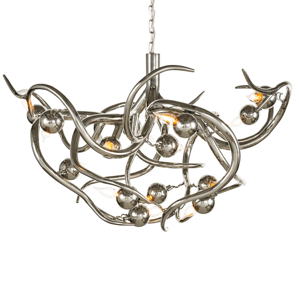 Eve Chandelier Round with modern polished chrome finish and abstract intertwined branches