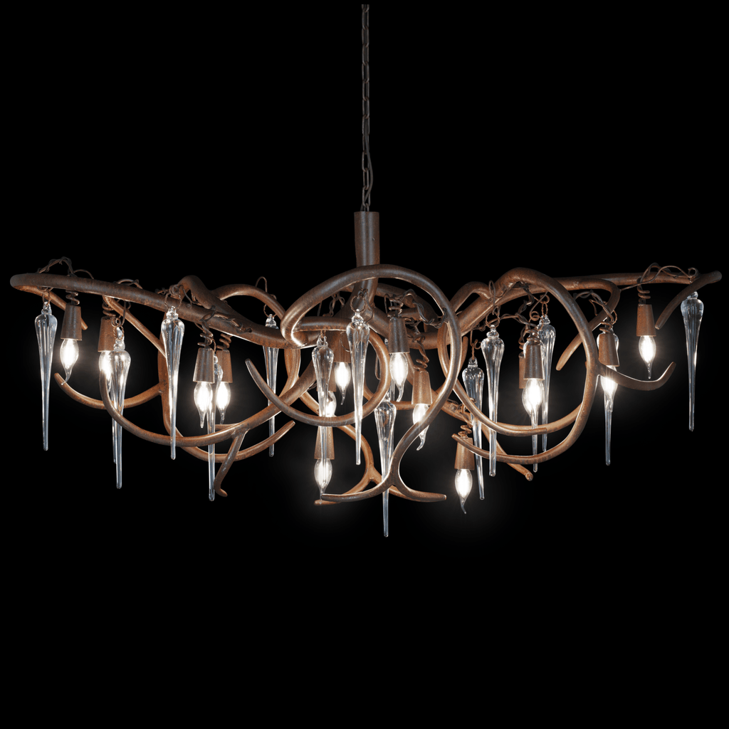 Eve Icicles Chandelier Oval with branch-like frame and icicle-shaped glass ornaments