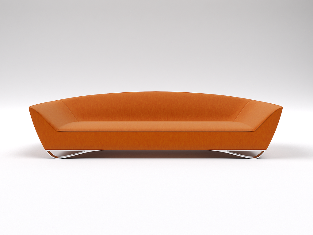 Orange modern sofa with curved backrest and sleek silver base in F1 Orange Modern Sofa