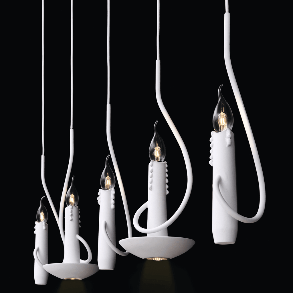 Floating candles hanging lamp with five white candle-shaped pendant lights