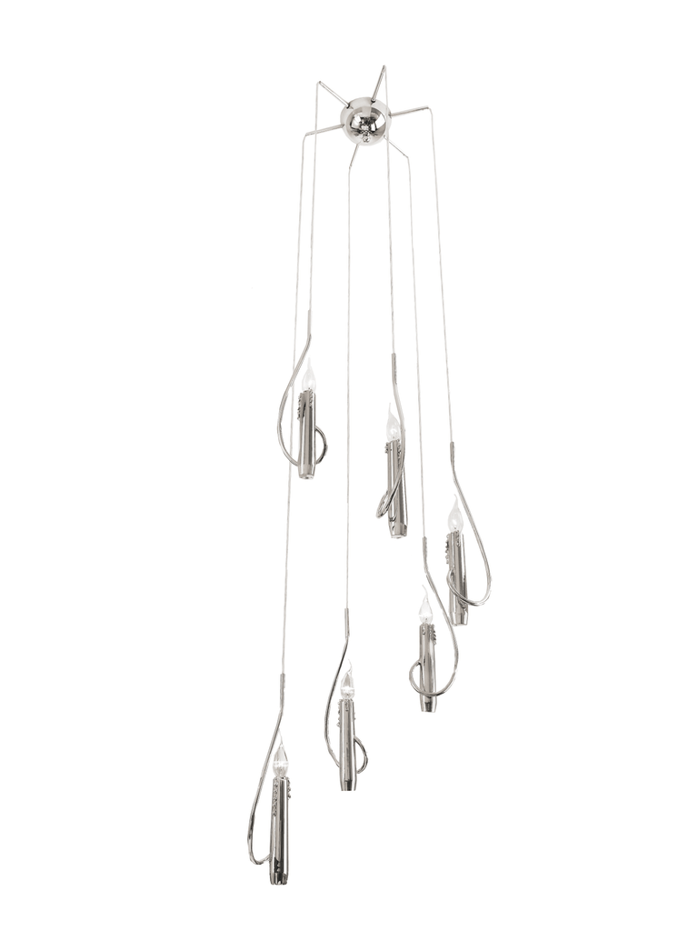 Modern chrome floating candles hanging lamp with customizable height and candle-shaped lights