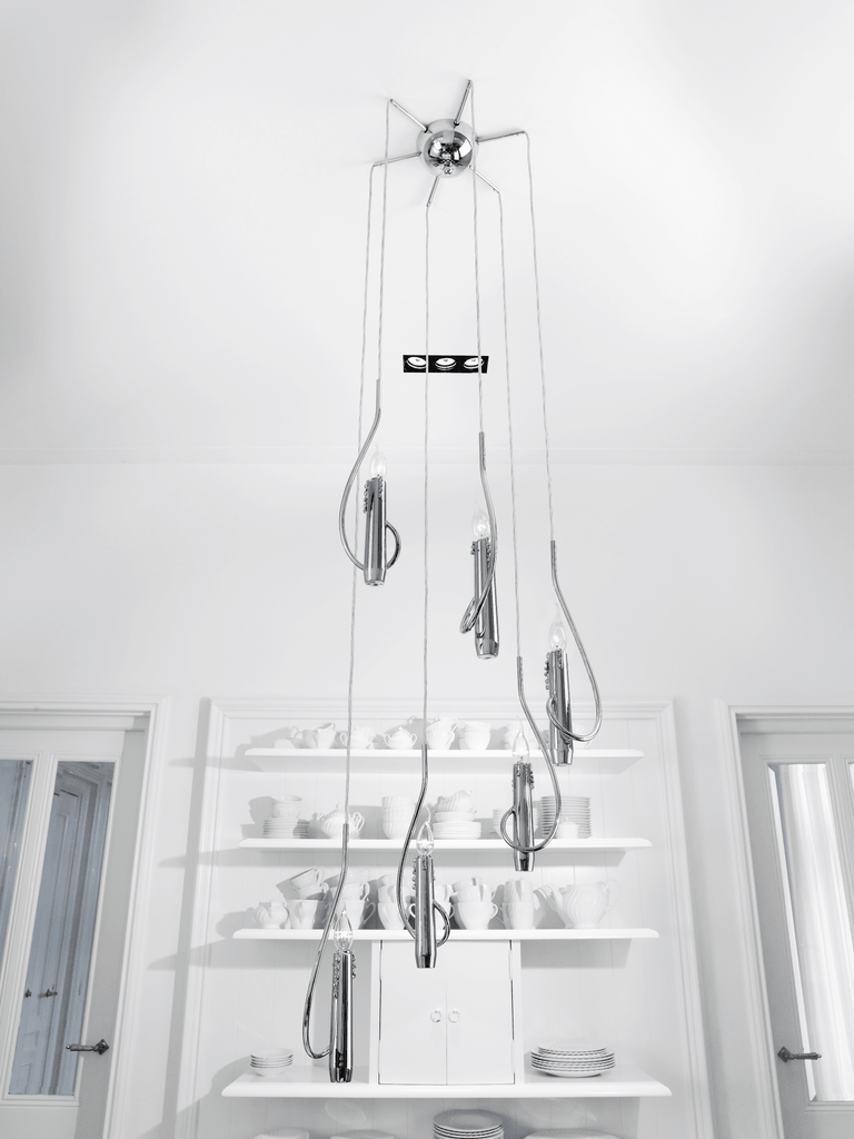 Modern floating candles hanging chandelier with chrome-finished cylindrical lights