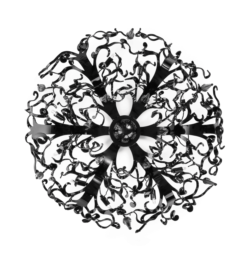 Flower Power Ceiling Lamp with black metal chandelier, floral center, vine arms