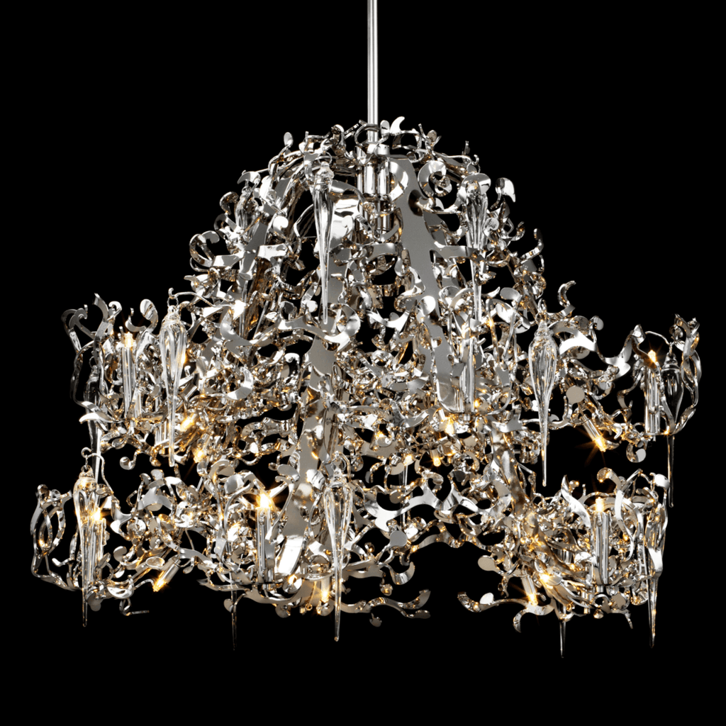 Flower Power Chandelier Round with shimmering metallic ribbons and multiple light sources