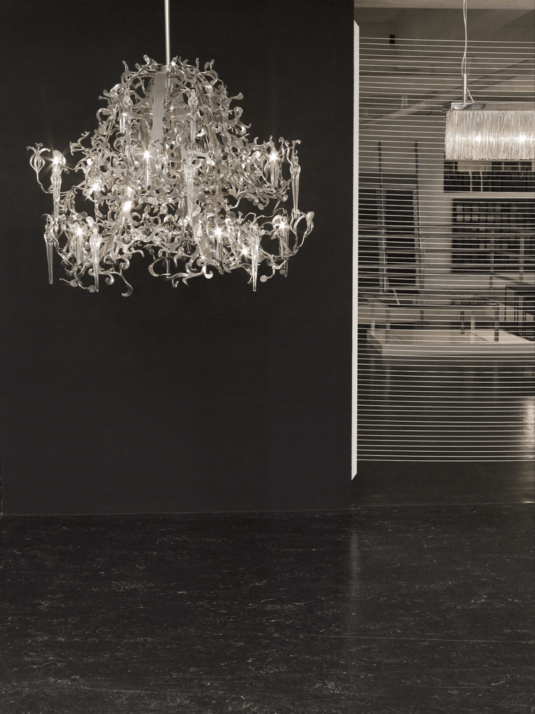 Flower Power Chandelier Round featuring an ornate clear glass or crystal flower power chandelier design