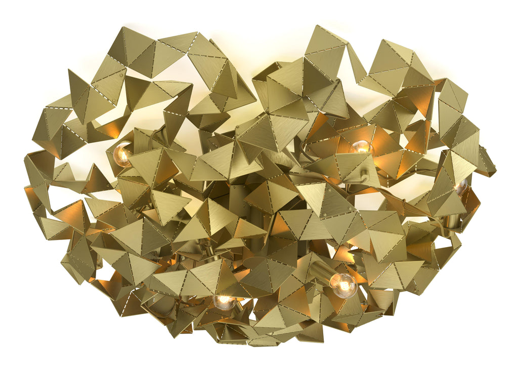 Gold-colored modern fractal ceiling lamp round with geometric design and exposed bulbs