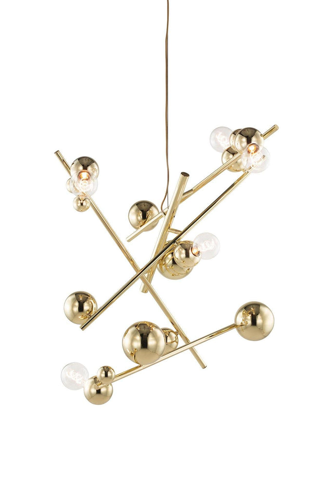 Galaxy Chandelier Round showcasing a modern gold chandelier with multiple arms and spherical lights