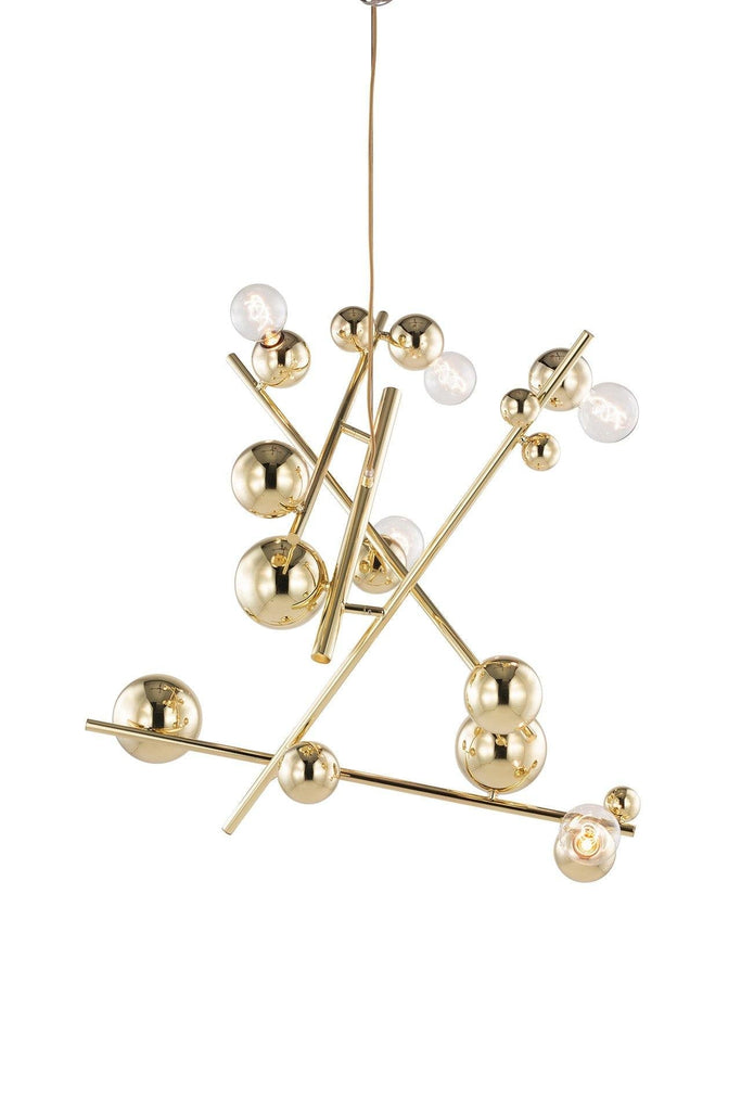 Modern gold Galaxy Chandelier Round with spherical lights and reflective orbs