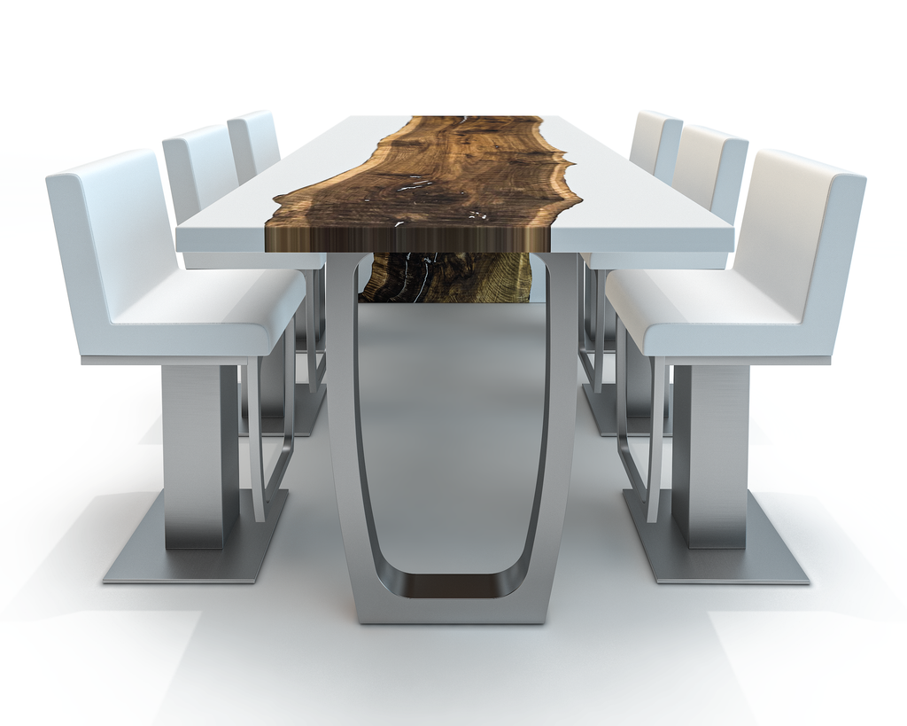 White Feronia Semi-Waterfall Walnut Wood Dining Table - ARDITI