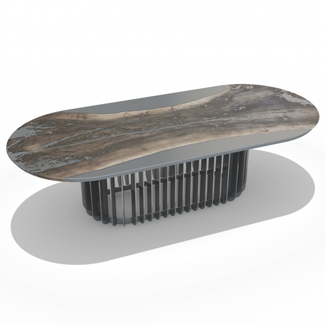 Gray Mysteria Bleached Walnut Wood Oval Dining Table