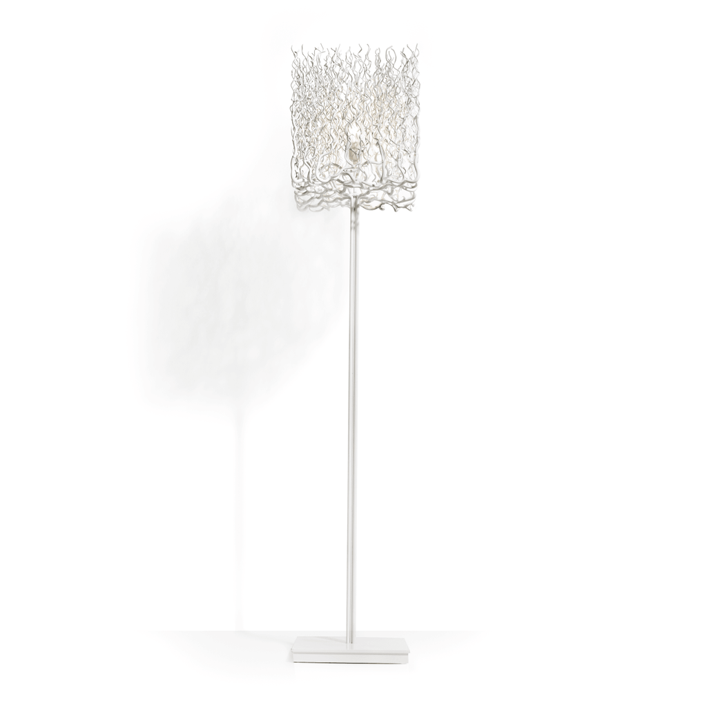 Modern white Hollywood floor lamp with textured ruffled lampshade for stylish lighting