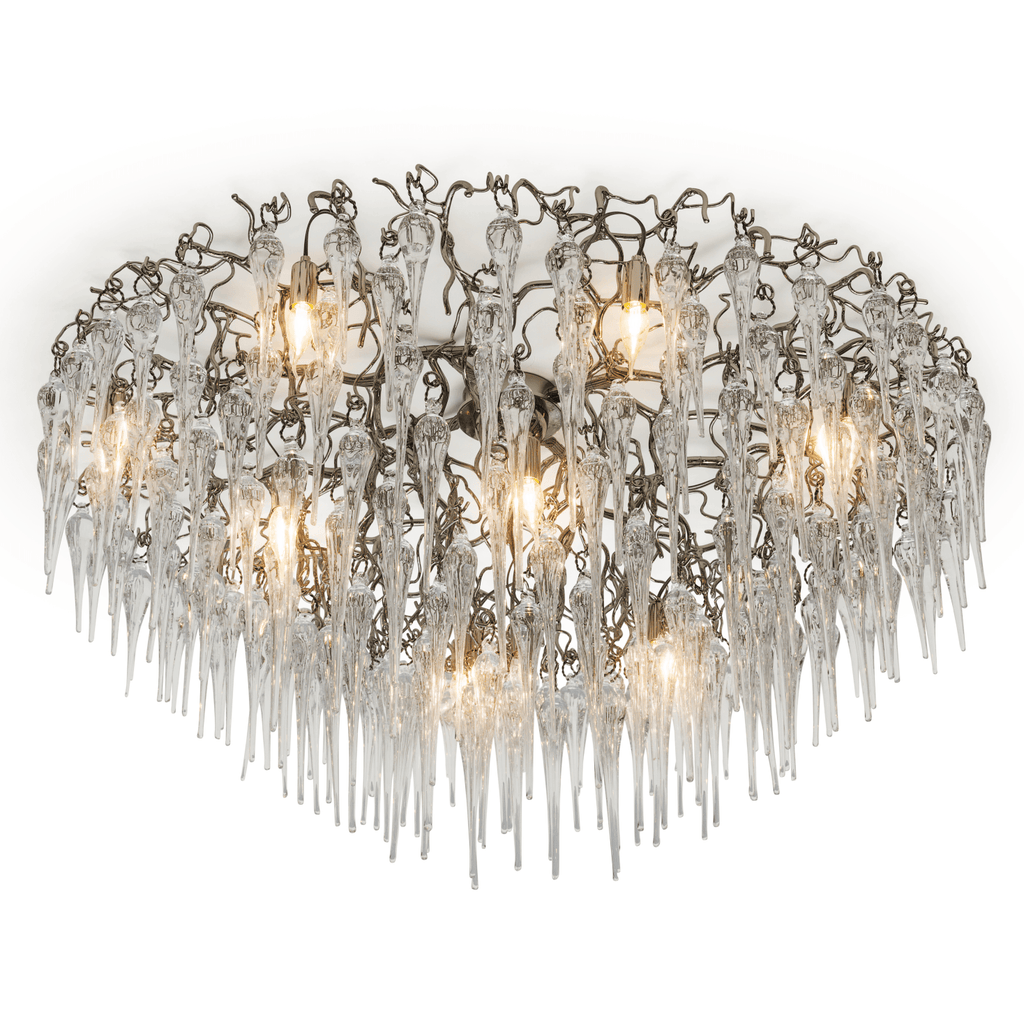 Hollywood Icicles Ceiling Lamp with clear glass icicles hanging from ornate dark metal frame
