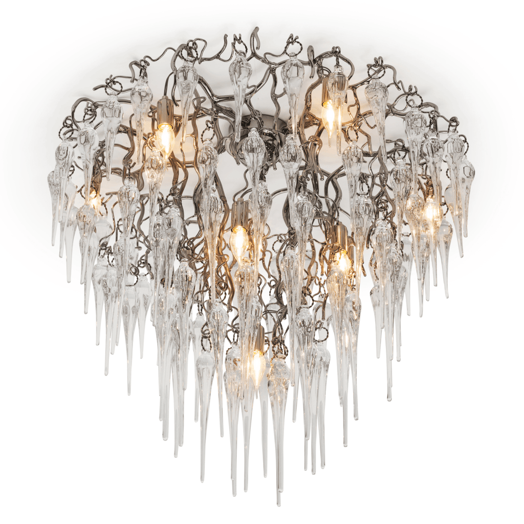 Hollywood Icicles Ceiling Lamp High featuring ornate glass icicle drops and exposed bulbs