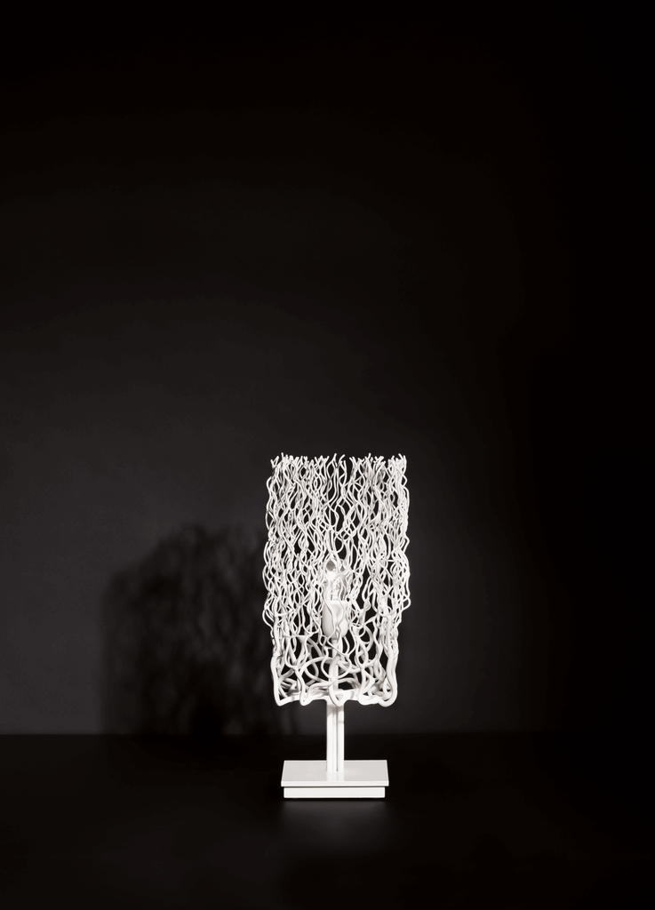 White decorative Hollywood Table Lamp with organic woven shade for stylish lighting